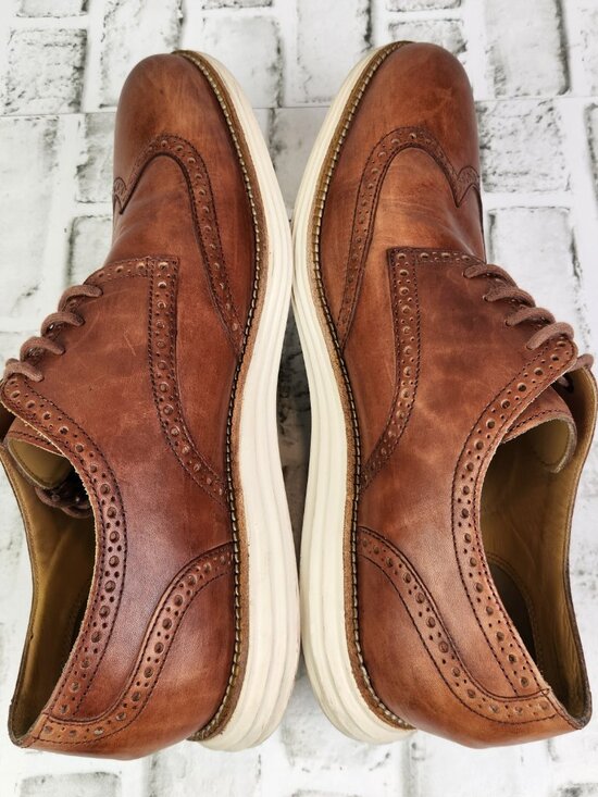 Cole Haan LunarGrand Men\'s Sz 12 M Brown Woodbury Leather Wingtip Oxford Shoes